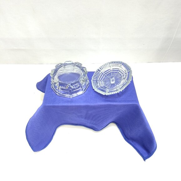 L.E. Smith Trinket Powder Box Pressed Glass Octagonal Design Clear Glass Vintage - Picture 4 of 13